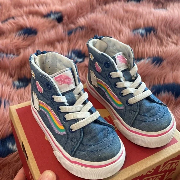 VANS - TODDLER SK8-HI ZIP RAINBOW SIDESTRIPE, DENIM/WHITE - Picture 4 of 6